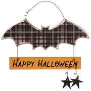Happy Halloween Buffalo Plaid Bat Sign