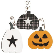 Wooden Pumpkin Ornament with Curly Wire Hanger (Set of 3)