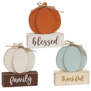 Thankful - Family - Blessed Pumpkin on Base  (3 Count Assortment)