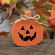 Distressed Wooden Jack O Lantern Sitter With Jute Tie