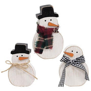 Distressed Wooden Snowman with Scarf Sitters (Set of 3)