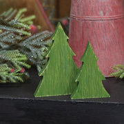 Distressed Green Wooden Christmas Tree Sitters (Set of 2)