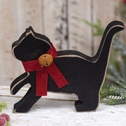 Black Cat Wooden Sitter With Rusty Jingle Bell