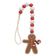 Red & White Wooden Beaded Gingerbread Man Ornament