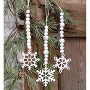 White Beaded Wooden Snowflake Cutout Ornament  (3 Count Assortment)