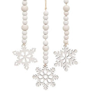 White Beaded Wooden Snowflake Cutout Ornament  (3 Count Assortment)