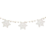 White Beaded Wooden Snowflake Cutout Garland