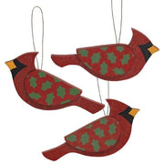 Wooden Holly Cardinal Ornament  (3 Count Assortment)