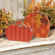 Autumn Leaves Plaid & Stripes Pumpkin Sitters (Set of 2)