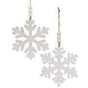 Distressed Beaded Wooden 6 Point Snowflake Hanger  (2 Count Assortment)