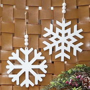 Distressed Beaded Wooden 8 Point Snowflake Hanger  (2 Count Assortment)