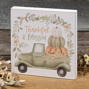 Thankful & Blessed Watercolor Pumpkin Truck Box Sign