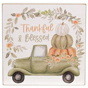 Thankful & Blessed Watercolor Pumpkin Truck Box Sign
