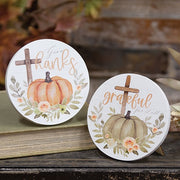 Give Thanks/Grateful Watercolor Pumpkin Round Easel Sign  (2 Count Assortment)