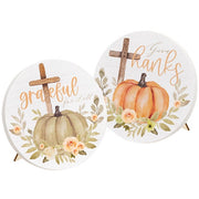 Give Thanks/Grateful Watercolor Pumpkin Round Easel Sign  (2 Count Assortment)