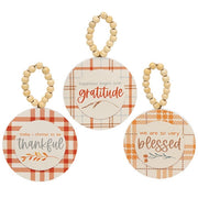 Thankful/Blessed/Gratitude Plaid Beaded Round Ornament  (3 Count Assortment)