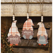 Thankful/Grateful/Blessed Gnome Ornament  (3 Count Assortment)