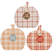 Plaid Fall Sayings Charm Pumpkin Easel  (3 Count Assortment)