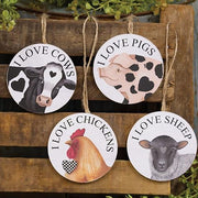 I Love Farm Animals Round Ornament  (4 Count Assortment)