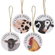 I Love Farm Animals Round Ornament  (4 Count Assortment)