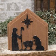 Distressed Wooden Nativity Silhouette Plaque