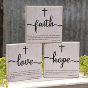 Faith - Hope - Love Bible Verse Block Sign  (3 Count Assortment)