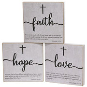 Faith - Hope - Love Bible Verse Block Sign  (3 Count Assortment)