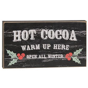Hot Cocoa Warm Up Here Distressed Wooden Block Sign