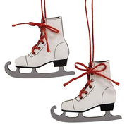 Wooden Ice Skate Ornaments with Red Laces (Set of 2)