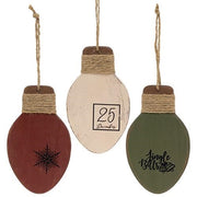 Distressed Wooden Christmas Light Ornament  (3 Count Assortment)