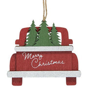 Merry Christmas Trees Truck Wooden Ornament