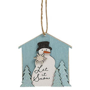 Let It Snow Blue Sparkle Trees & Snowman Ornament