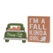 Fall Kinda Girl Box Sign with Happy Fall Pumpkins Truck Sitter (Set of 2)