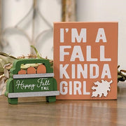 Fall Kinda Girl Box Sign with Happy Fall Pumpkins Truck Sitter (Set of 2)