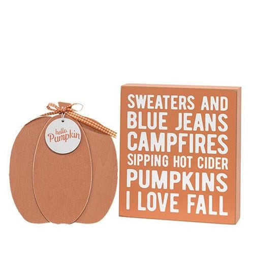 Sweaters and Blue Jeans Box Sign with Hello Pumpkin Easel (Set of 2)