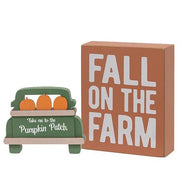 Fall on the Farm Box Sign with Pumpkin Patch Truck Sitter (Set of 2)