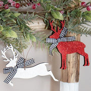 Wooden Glitter Reindeer Ornament  (2 Count Assortment)