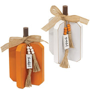 Small Fall Words Charm Wooden Interlocking Pumpkin  (2 Count Assortment)