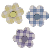 Wooden Gingham Check Button Flower Sitter  (3 Count Assortment)