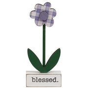 Home - Blessed - Family Gingham Check Daisies on Base (Set of 3)
