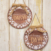 Daisy Day Round Hanging Sign with Burlap Bow  (2 Count Assortment)