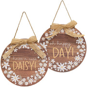 Daisy Day Round Hanging Sign with Burlap Bow  (2 Count Assortment)