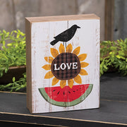 Crow - "Love" Sunflower - & Watermelon Box Sign