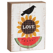 Crow - "Love" Sunflower - & Watermelon Box Sign