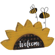 Distressed Wooden "Welcome" Sunflower Sitter with Bees
