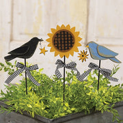 Bluebird - Crow & Sunflower Plant Poke (Set of 3)