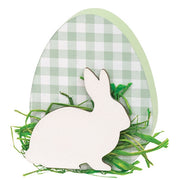 Green & White Buffalo Check Easter Egg Sitter with Bunny