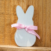 White Peep Bunny Sitter with Pink Check Ribbon