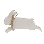 Distressed Wooden Leaping Bunny with Jute Bow Sitter