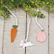 White Beaded Bunny - Easter Egg - or Carrot Ornament  (3 Count Assortment)